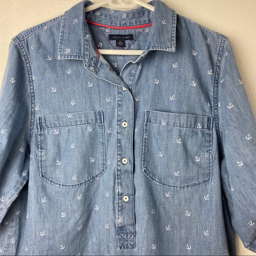 Tommy Hilfiger Chambray Anchor Print Button Down - image 5
